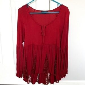 American Eagle Red Lace Detail Blouse